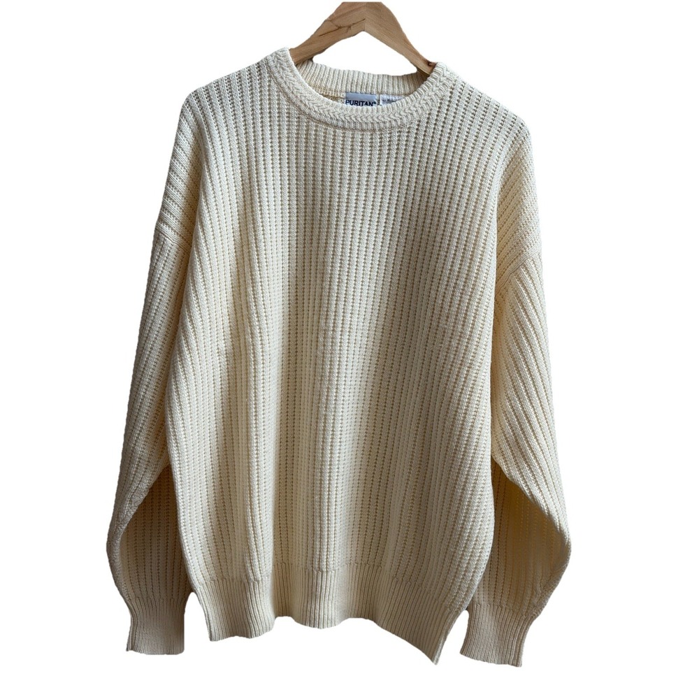 PURITAN‎ Sweatshirt 100% ACRYLIC Pullover Crew Neck Men's SZ-Large ivory